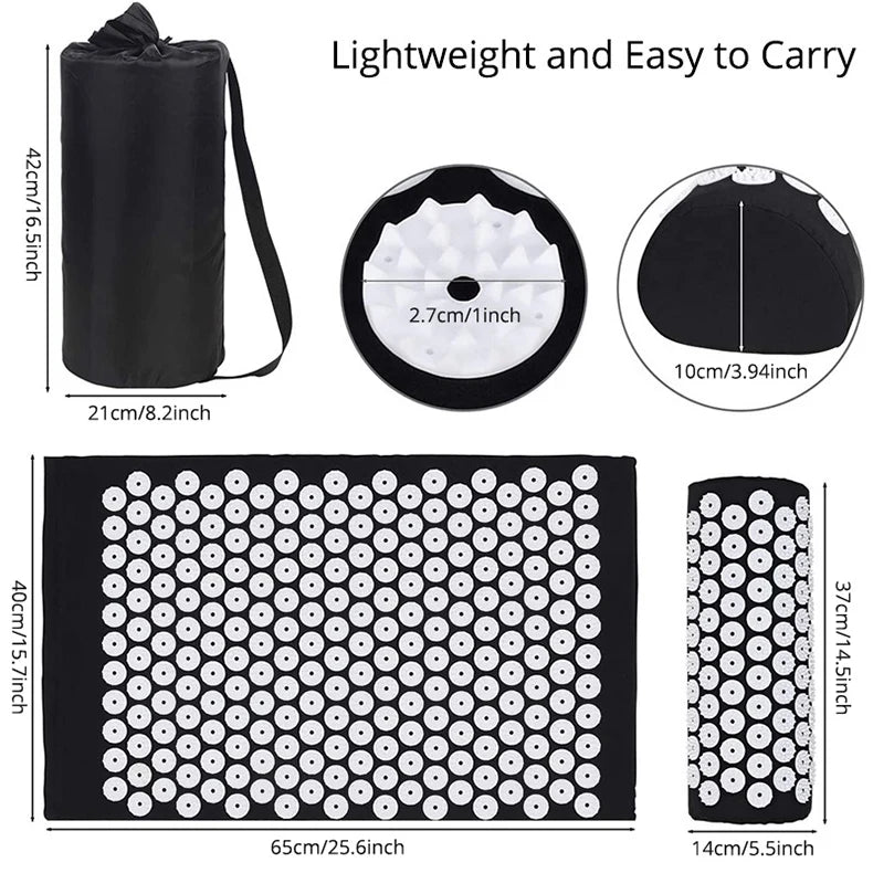 Tapis d’Acupression avec Oreiller - Kit Complet Dos et Nuque